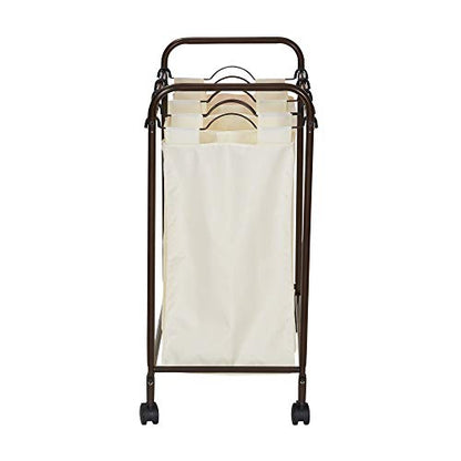 Household Essentials 7173 Rolling Quad Laundry Sorter with Removable Hamper Bags | Antique Bronze Frame - color: Natural/Bronze