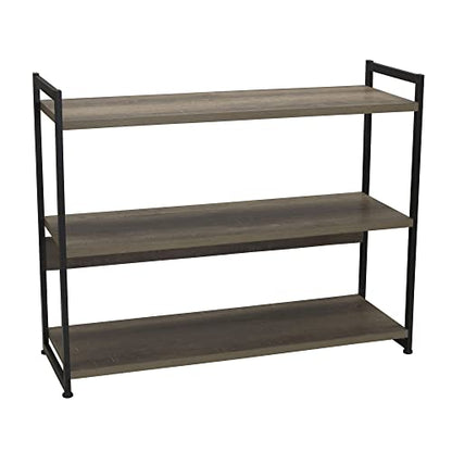 Household Essentials Wide 3‑Shelf Open Storage Bookshelf in Oak Rustic Wood Grain and White Metal Frame, Ashwood - color: Ashwood