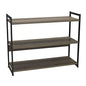 Household Essentials Wide 3‑Shelf Open Storage Bookshelf in Oak Rustic Wood Grain and White Metal Frame, Ashwood - color: Ashwood