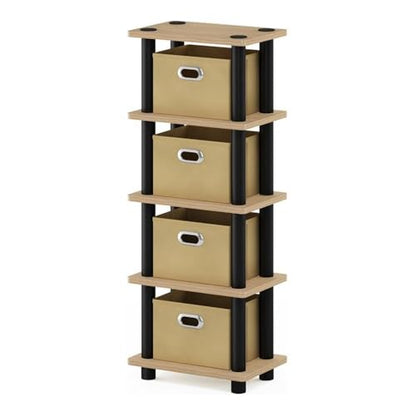 FURINNO LAci 4-Bins System Rack, Oak/Black/Light Brown - color: Oak/Black/Light Brown, size: 4-Bins
