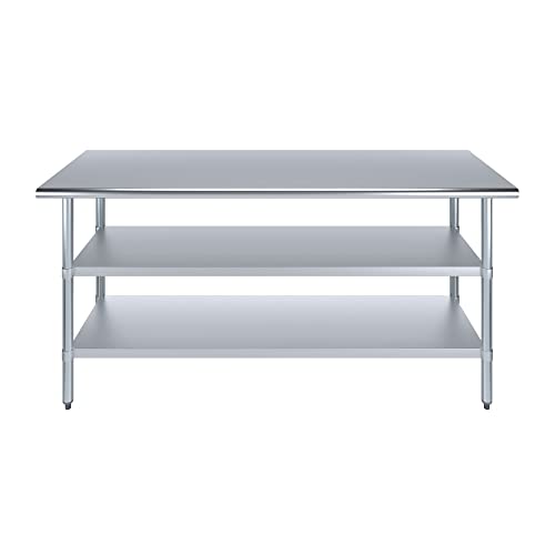 Stainless Steel Work Table with 2 Shelves | Metal Utility Table | Commercial & Residential NSF Utility (Stainless Steel Table with 2 Shelves, 72" Long x 24" Deep) - size: 72" Long x 24" Deep