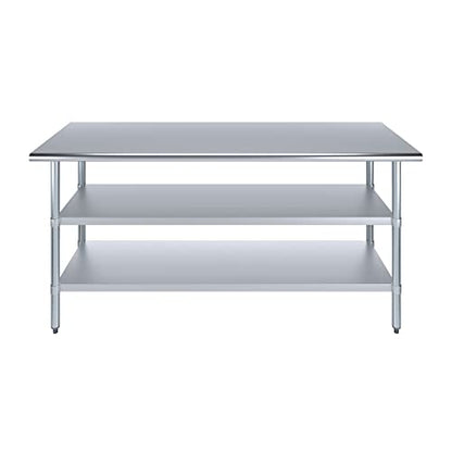 Stainless Steel Work Table with 2 Shelves | Metal Utility Table | Commercial & Residential NSF Utility (Stainless Steel Table with 2 Shelves, 72" Long x 24" Deep) - size: 72" Long x 24" Deep