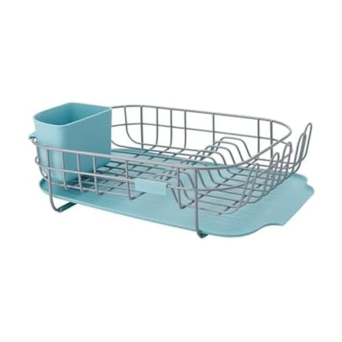 KitchenAid Low Profile Compact Dishrack with Removable Flatware Caddy and Angled Self-Draining Board, Rust Resistant Wires, 12.59 x 17.55 x 6.29 Inch, Mineral Water - color: Mineral Water, size: Low Profile