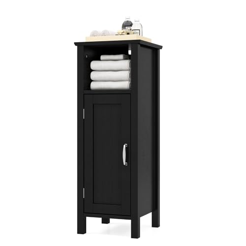 HAPPYGRILL Bathroom Floor Cabinet, Narrow Organizer Console Table Nightstand w/Adjustable Inner Shelves, Freestanding Storage Cabinet for Living Room Kitchen Entryway (Black) - color: Black