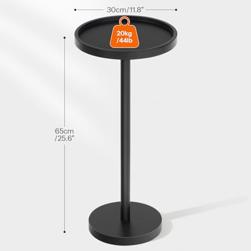 HOOBRO Small Round Side Table, Bamboo Drink Table, Coffee Martini Table with Pedestal Accent for Small Spaces in Living Room, Bedroom, Sofa Couch, Black BK235BZ01 - color: Black