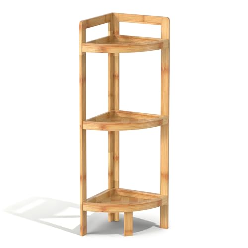 2026 New Bamboo Standing Shelf, 3 Tier Corner Shelf Stand, Free-Standing Shelf Units, Triangular Curved Corner Shelf Stand for Space-Saaving Display Ideal for Bathroom/Kitchen/Living Room Storage - size: 3-Tier
