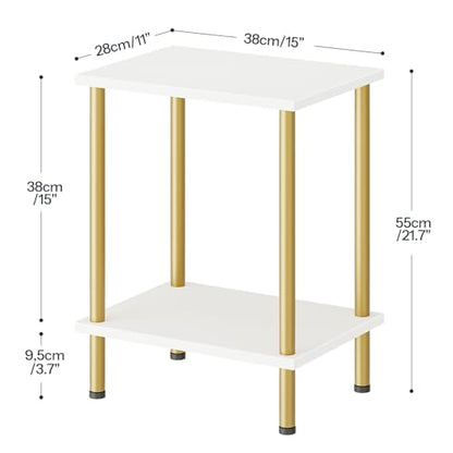 HOOBRO End Table, Small Side Table, Nightstand with 2-Layer Storage Shelves, Sofa Table for Small Spaces, Living Room, Bedroom, Stable Frame, Easy Assembly, White and Gold DW09BZ01 - color: White + Gold