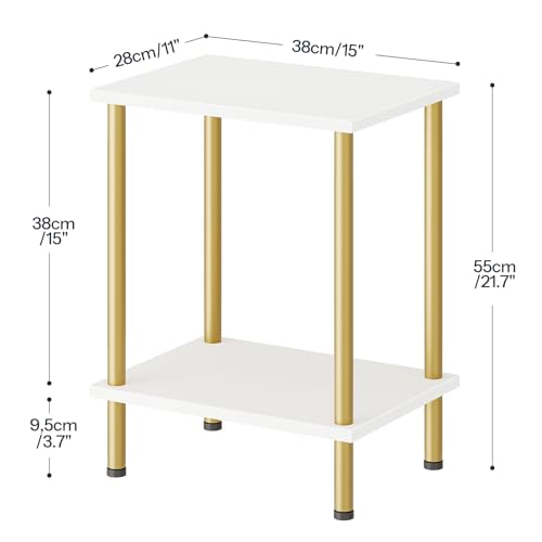 HOOBRO End Tables Set of 2, Small Side Table, Nightstand with 2-Layer Storage Shelves, Sofa Table for Small Spaces, Living Room, Bedroom, Stable Frame, Easy Assembly, White and Gold DW09BZP201 - color: White + Gold