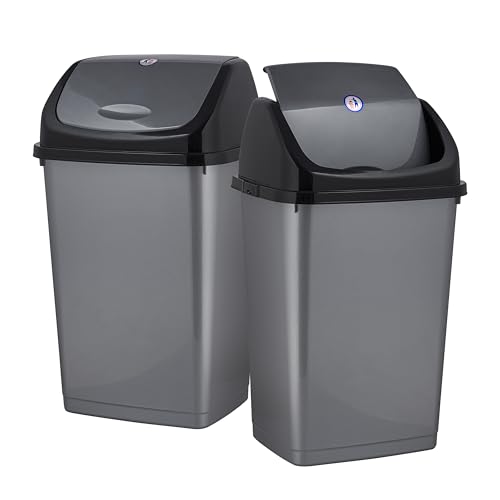 Superio Kitchen Trash Can 13 Gallon with Swing Lid, Plastic Tall Garbage Can Outdoor and Indoor, Large 52 Qt Recycle Bin and Waste Basket for Home, Office, Garage, Patio, Restaurant (2, Grey) - size: 13 Gallon