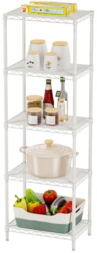 SINGAYE Metal Shelves Wire Shelving Storage Standing Adjustable Shelf Unit | 5 Tier Mesh Units Shelf for Kitchen Laundry Bathroom Closet Organizers Pantry Narrow Home Rack 10" D x 16" W x 55" H White - color: White, size: 5 Tier 10"Dx16"Wx55"H