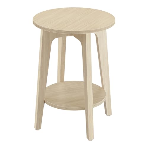 VASAGLE MAEZO Collection - Side Table, 2-Tier Small Round End Table, Nightstand with Tapered Legs, Curved Transitions, for Small Spaces, Living Room, Bedroom, Natural Beige ULET283N01 - color: Natural Beige, size: 1 pack