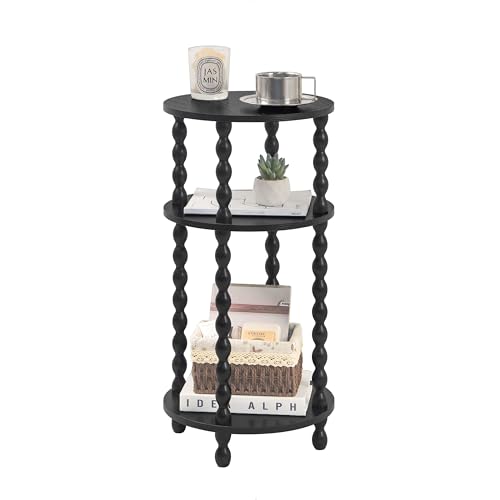 AWASEN Small Round Side Table, Black End Table with 3-Tier Open Shelf for Small Spaces, Round Bedside Table Nightstand for Bedroom, Living Room, Office, Black - color: Black
