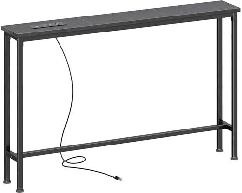 SUPERJARE 5.7 Inch Console Table with Outlet, Sofa Table, Behind Couch Table, 5.7 x 39.4 x 29.7 Inches, Metal Frame, Charging Station, for Living Room, Black - color: Black, size: 5.7''D x 39.4''W x 29.7''H