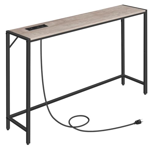 MAHANCRIS Console Table, Narrow Sofa Table, 43.7” Entrance Table with Power Station, Behind Couch Table, Simple Style, for Living Room, Hallway, Entryway, Foyer, Greige and Black CTHG112E01 - color: Greige,black