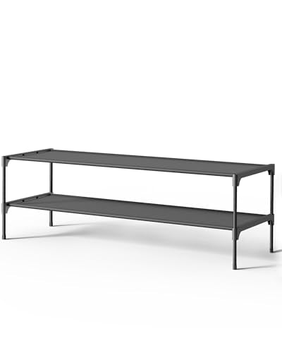Kitsure Shoe Rack - Non-Woven Shoe Rack Shelf, 36.2" Wide - 2 Tier, Black | Shoe Organizer for Closet, Entryway, Garage, Stackable Shoe Shelves, college dorm&apartment essentials - color: Black, size: 36.2" Wide - 2 Tier
