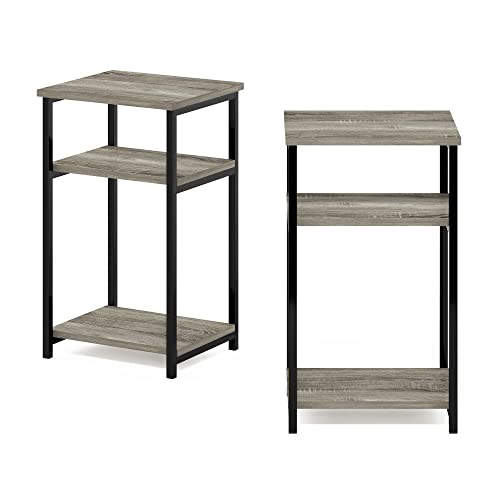 Furinno Just 3-Tier Metal Frame End Table with Storage Shelves, 2-Pack, French Oak - color: French Oak, size: 2-Pack, Metal Frame, 3-Tier
