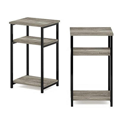 Furinno Just 3-Tier Metal Frame End Table with Storage Shelves, 2-Pack, French Oak - color: French Oak, size: 2-Pack, Metal Frame, 3-Tier
