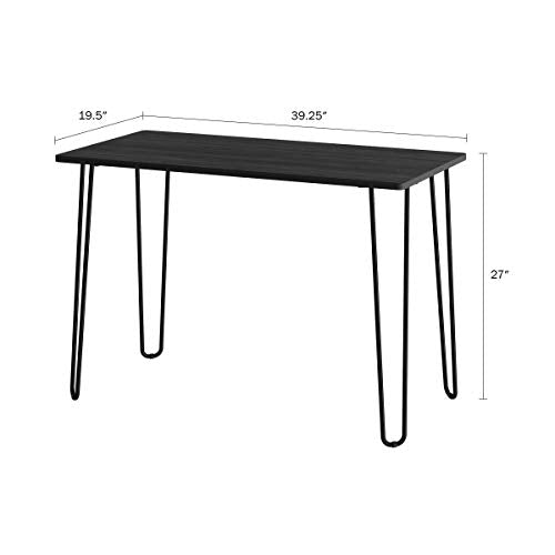 Desk with Hairpin Legs - Modern Industrial Style Home Decor - Woodgrain-Look and Steel Accent Home Office Furniture by Lavish Home (Black) - color: Black