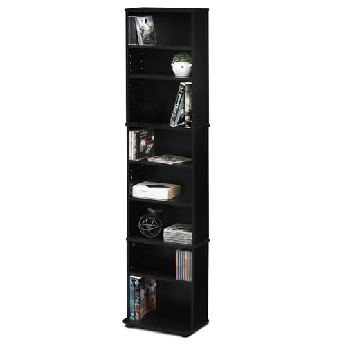 Furinno JAYA DVD Shelf, 8-Tier Tall Narrow CD Rack, Media Shelf with Adjustable Shelves, DVD Storage Cabinets for CD Bluray Game Disc, Easy Assembly, for Living Room, Home Office, Espresso - color: Espresso, size: 8-Shelf