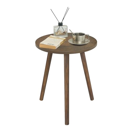 AWASEN Round Side Table, Small End Table for Living Room, Modern Wood Accent Coffee Side Table with Wood Legs for Small Space, Easy Assembly, Rustic Brown - color: Dark Rustic Brown