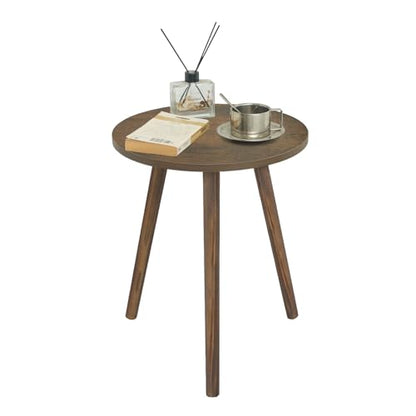 AWASEN Round Side Table, Small End Table for Living Room, Modern Wood Accent Coffee Side Table with Wood Legs for Small Space, Easy Assembly, Rustic Brown - color: Dark Rustic Brown