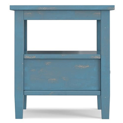 SIMPLIHOME Warm Shaker End Table - 20" Wide x 20" High Solid Wood Square Accent Table in Distressed Coastal Blue, Transitional Side Table for Living Room with Drawer, Open Shelf and Tapered Legs - color: Distressed Coastal Blue, size: 20 inch, style: End