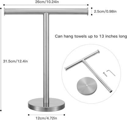 Hand Towel Holder Stand, 2 Freestanding Bathroom Towel Rack, Brushed Nickel | Weighted Stainless Steel Base Helps Prevent Tipping While The Open T-Shape Keeps Towels Dry on Bathroom Countertops - color: X-silver-2 Pack