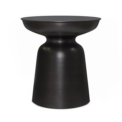 SIMPLIHOME Toby Metal Table - 17" Wide x 18" High Solid Iron Drum Accent Table in Antique Copper, Industrial Side or End Table for Living Room, Bedroom or Entryway with Sculptural Design, Assembled