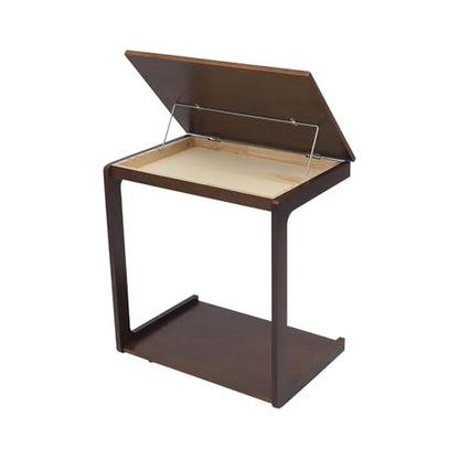 Wooden C-Shaped End Table, Rolling Side Table, Couch Table with Adjustable Desktop, Couch Desk with Wheels, for Couch, Living Room, Bedroom, 23.62" D x 15.35" W x 24.8" H, Walnut-Colored