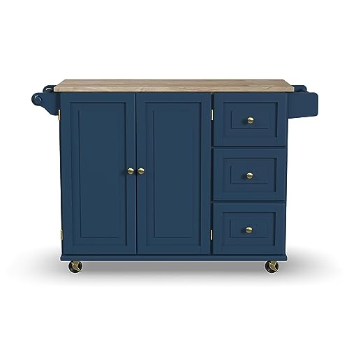 Homestyles Mobile Kitchen Island Cart with Wood Top and Dropleaf Breakfast Bar, Blue - color: Blue