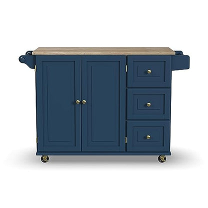 Homestyles Mobile Kitchen Island Cart with Wood Top and Dropleaf Breakfast Bar, Blue - color: Blue