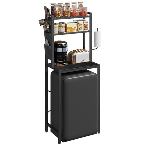 MAHANCRIS Bakers Rack with Mini Fridge Shelf, 3-Tier Microwave Stand, Coffee Bar Station with Paper Holder, Freestanding Kitchen Storage Rack, for Kitchen, Black BRBK5401 - color: Black