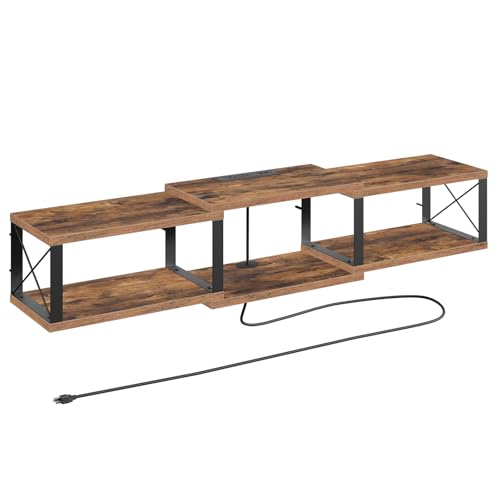 MAHANCRIS 43.7” Floating TV Stand with Power Outlet, Wall-Mounted Entertainment Center, Floating Metal Frame Media Console Shelf for Under TV Storage, for Living Room, Bedroom, Rustic Brown TVHR101E01 - color: Rustic Brown