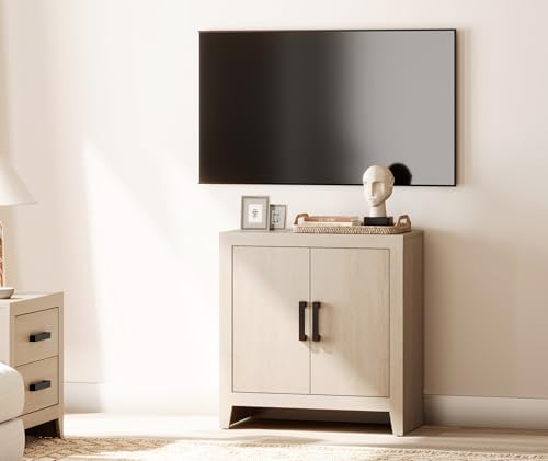 WAMPAT Farmhouse TV Stand with Storage Cabinet for TVs up to 50 Inch, 31.5" Entertainment Center, Media Console Table for Living Room, Dining Room & Entryway, Beige - color: Beige