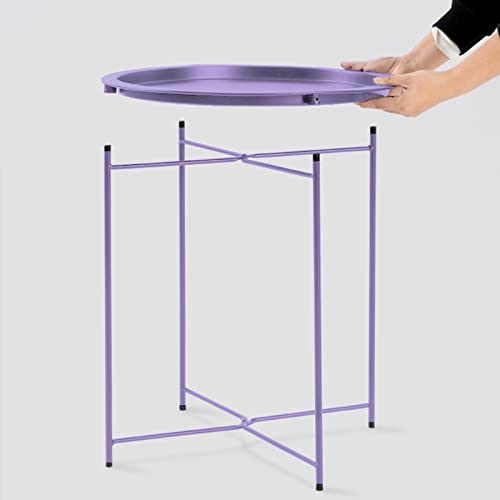 Garden 4 you End Table Metal Side Table Purple Round Folding Tray Cyan Sofa Small Accent Fold-able Table, Round End Table Tray, Next to Sofa Table, Snack Table for Living Room and Bed Room - color: Purple