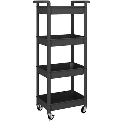 MIOCASA 4-Tier Utility Rolling Cart with Detachable Tray Top, Kitchen Storage Organization, Art Cart with Wheels for Office, Classroom, Livingroom, Kitchen, Bathroom, Black, Plastic - size: 4-Tier, style: Black