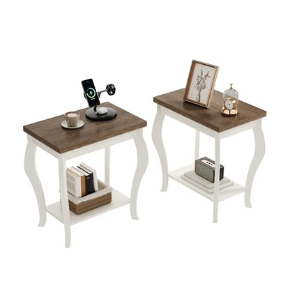 ChooChoo End Tables Living Room, Side Tables Living Room with Curved Legs and Storage Shelf, Small End Tables for Small Spaces, Soft White