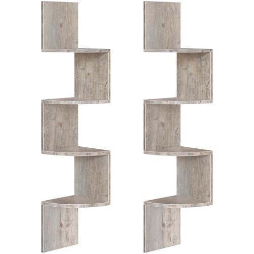 HOOBRO Corner Shelf Wall-Mounted, Set of 2 Floating Corner Shelves for Wall, 4-Tier Corner Bookshelves for Wall Decor in Living Room, Bedroom, Bathroom, Home Office, Greige BG25BJP201 - color: Greige, size: 41.3 Inches