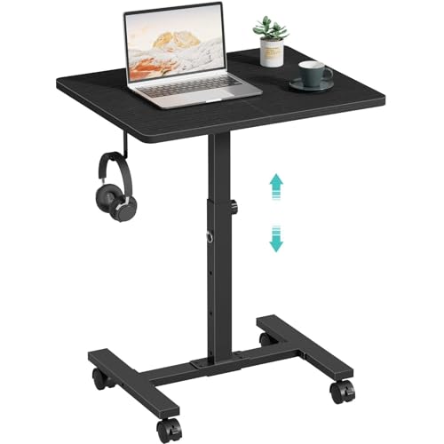 WINAZ Small Portable Laptop Rolling Desk - 24 Inch Mobile Computer Desk Adjustable Height with Wheels for Small Spaces Home Office, Kids Couch Desks Side End Table, Black - color: Black