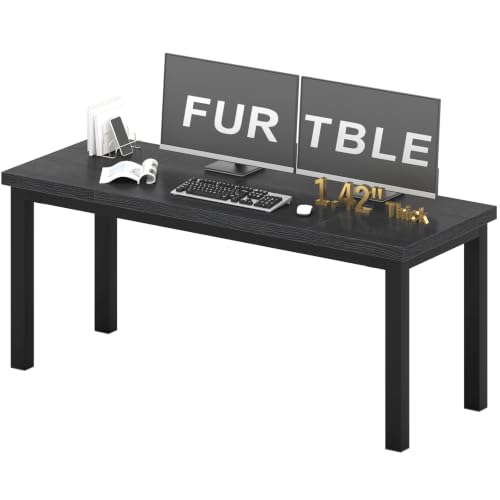 55 Inch Computer Desk, Modern Table with Thick Tabletop, Small Gaming Desk with Adjustable Feet, Study Writing Table for Home Office Work, Black - color: Black, size: 55.1x23.6inch