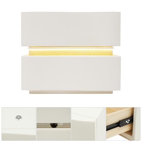 Minimalist Nightstand with LED Light, Wooden Bedside Table with 2 Drawers Small Modern Side Table for Bedroom Dorm Small Spaces - size: 2 Drawer