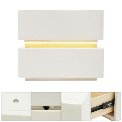 Minimalist Nightstand with LED Light, Wooden Bedside Table with 2 Drawers Small Modern Side Table for Bedroom Dorm Small Spaces - size: 2 Drawer