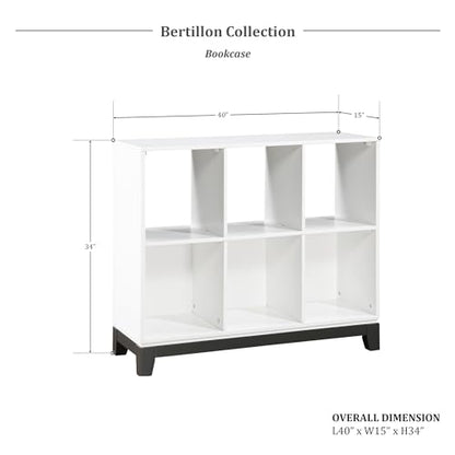 Lexicon Cube Bookshelf, 2 Tier 6-Cube Low Bookcase, Display Cabinet with Legs, Wood Book Shelf Organizer Storage Shelf, Book Shelves for Bedroom, Living Room, Office, White and Metallic Gray - color: White, style: 6 Cube Bookcase