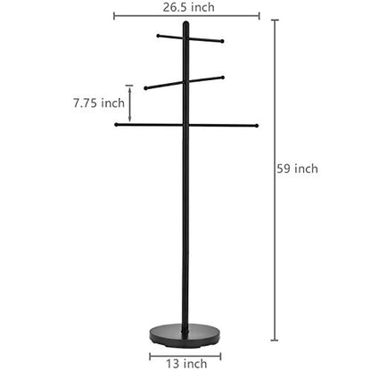 MyGift 6 Bar Outdoor Towel Rack for Pool, Free Standing Bath Towel Holder Storage, SPA Towel Blanket Stand with Round Weighted Base, Modern Black Metal