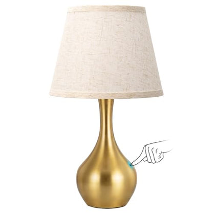 Seealle Touch Table Lamp for Bedroom, 3-Way Dimmable Small Bedside Lamps for Night Stands with Wires, Gold Desk Lamp for Kids Room, Office, Living Room, End Table(LED Bulb Included) - color: D. D:Beige Shade & Gold Base