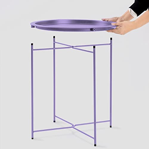 Garden 4 you End Table 2 PCS Metal Side Table Purple Round Folding Tray Cyan Sofa Small Accent Fold-able Table, Round End Table Tray, Next to Sofa Table, Snack Table for Living Room and Bed Room - color: Purple