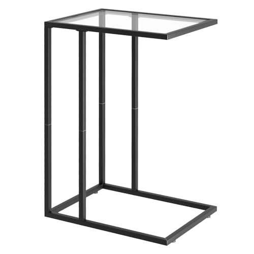 C Shaped End Table,Small Sofa Couch Side Table, Tempered Glass Snack TV Tray Table with Metal Frame for Small Space,Living Room, Bedroom, Bedside,Modern Style, Black, - color: Black - Clear Glass, size: 1 PC