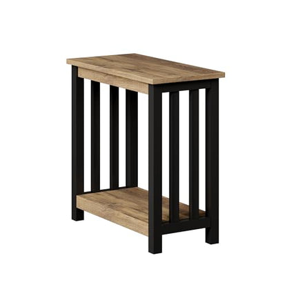 ChooChoo Mission End Table, Narrow Side Table for Small Spaces, Night Stand with Storage Shelf for Living Room and Bedroom, Rustic Oak & Black - color: Rustic Oak & Black