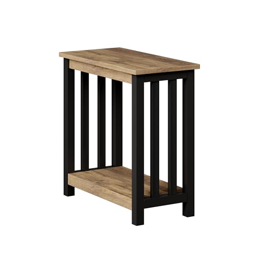 ChooChoo Mission End Table, Narrow Side Table for Small Spaces, Night Stand with Storage Shelf for Living Room and Bedroom, Rustic Oak & Black - color: Rustic Oak & Black