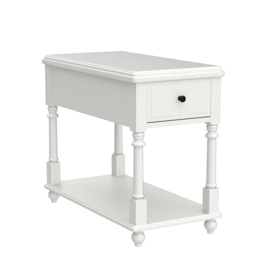 Solid Wood Narrow End Table with Drawer, Sofa Side Table with Storage Shelves, Slim Beside Table ,Telephone for Small Spaces, Living Room, Easy Assembly 22" x 13" x 22.7" AntiqueWhite BBJ004RW - color: Antique White
